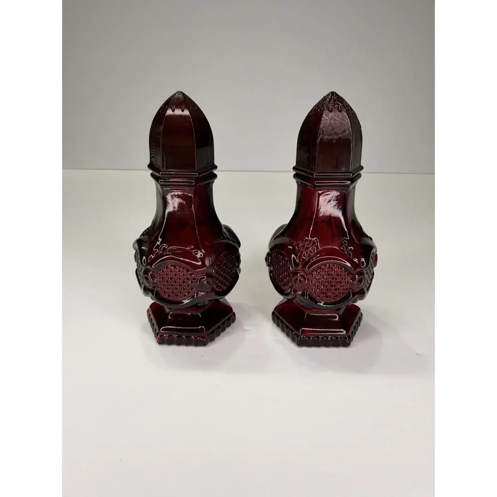 1970's Vintage Avon Cape Cod Charisma Cologne Ruby Red Glass Salt Pepper Shakers